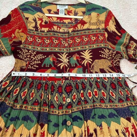 Vintage Bohemian Multicolor Maxi Dress Safari Print Size Medium Petite - Picture 6 of 13